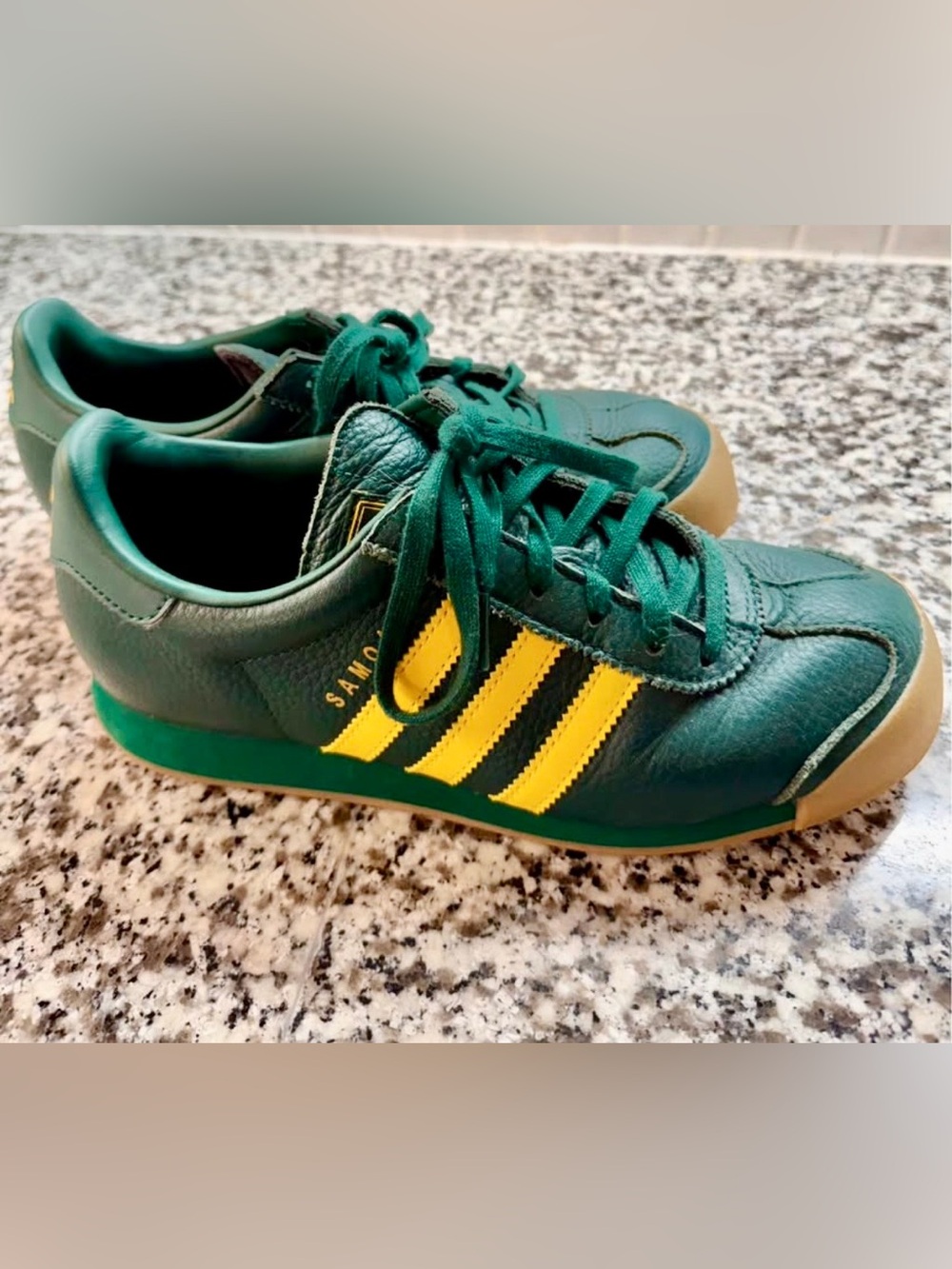 adidas Kids Samba Sneakers in Green with Yellow Stripes